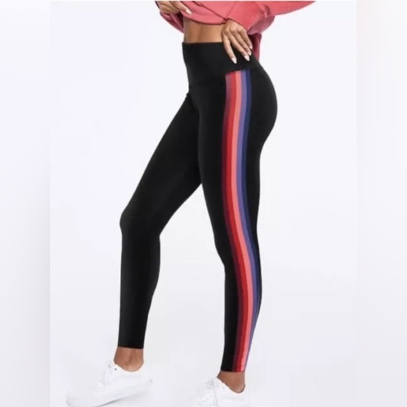 Victoria's Secret PINK High Waist Yoga Full Length Leggings Black Striped Small - Picture 1 of 9